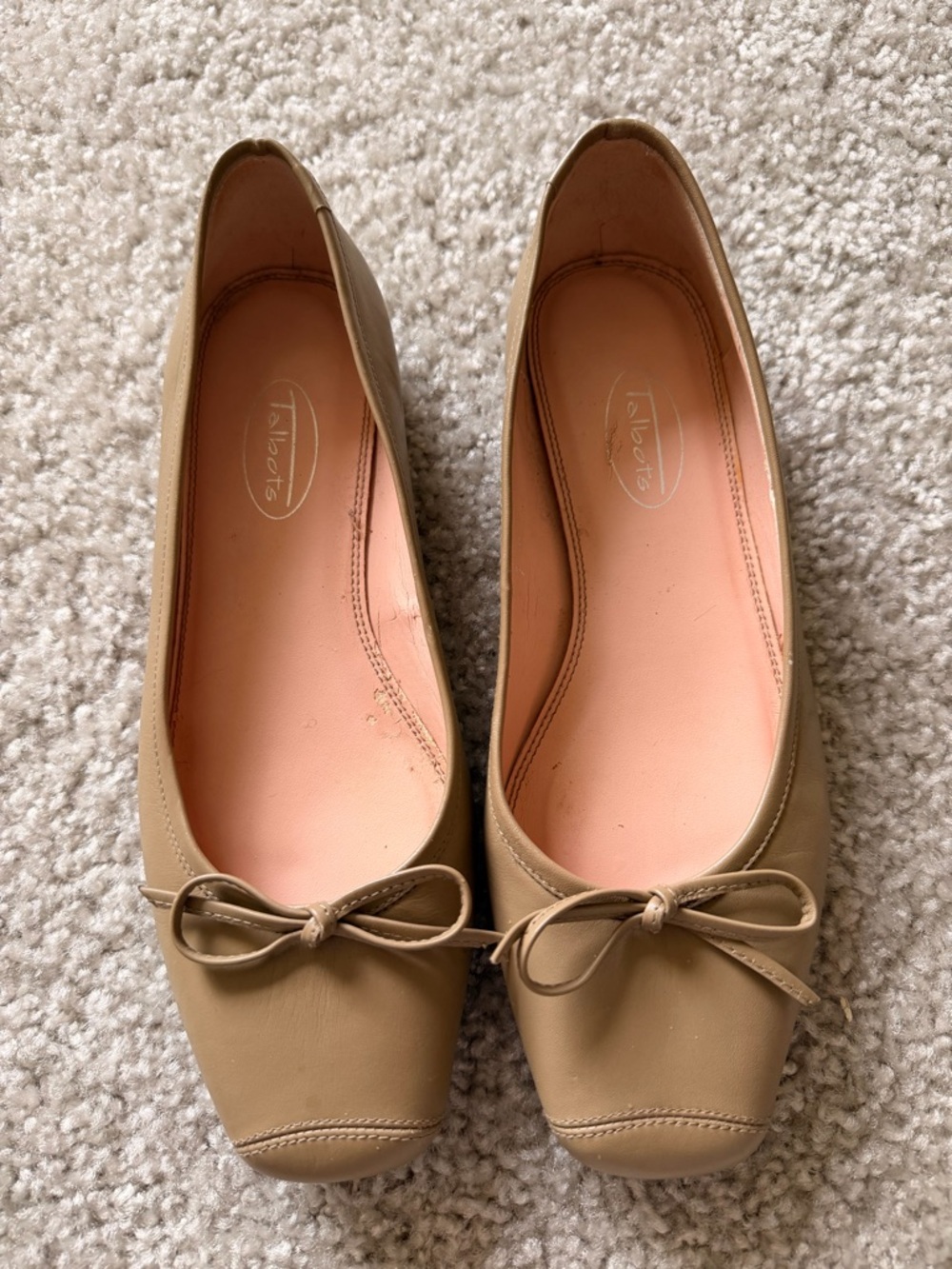 Talbots Taupe Bow Square-Toe Ballet Flats